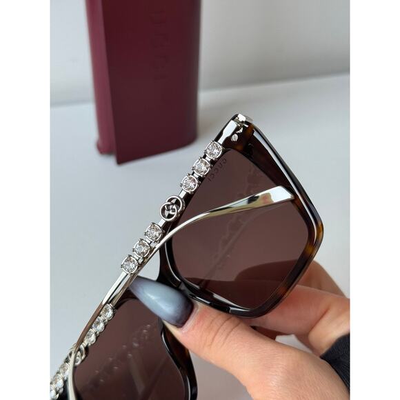 NEW Gucci GG1967S Oversized Brown Crystal Sunglasses $665 main image 4